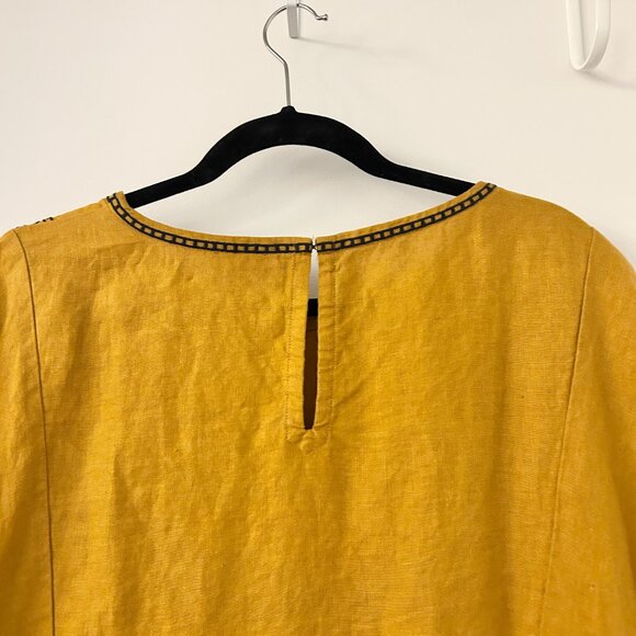 Garnet Hill 100% Seamed Linen Popover Boho Embroidered Dress Mustard Yellow (14) - Picture 10 of 10